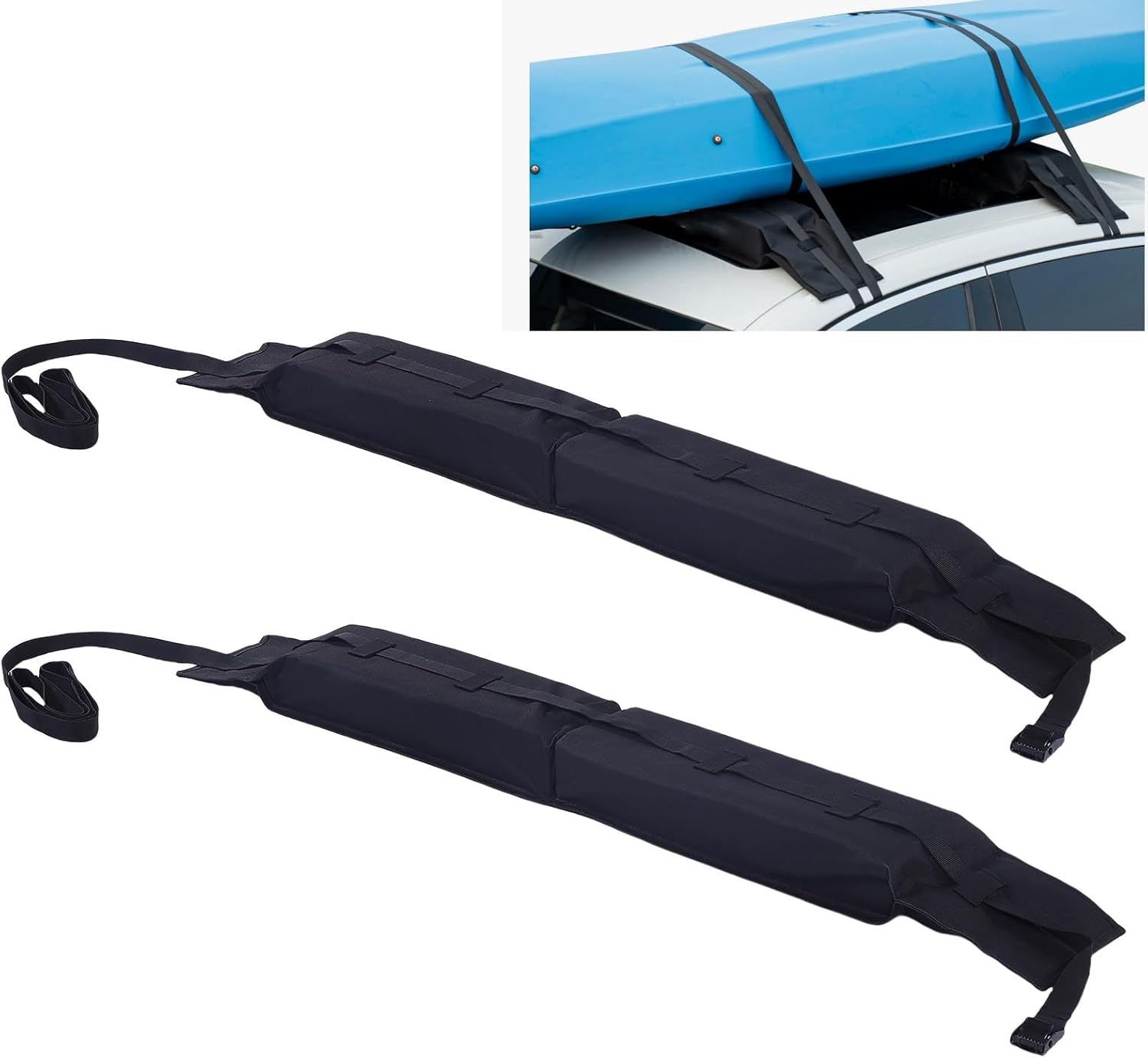 Eujgoov Soft Roof Rack Pads for Cars, Universal Foldable Roof Rack Pad for Kayaks Surfboards Canoes with Tie Down Straps, 60kg Load Capacity, Oxford Cloth, SUV Sedan Door Vehicles