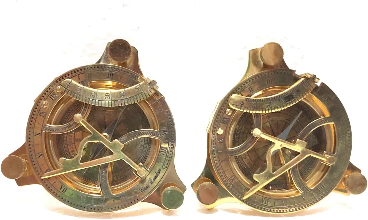 Vintage Brass Sundial Compass, Antique Maritime Navigation Instrument, Roman Numeral Markings