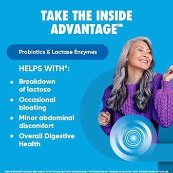 Digestive Advantage Lactose Defense Enzymes + Probiotics for Women & Men Occasional Bloating, Lactose Breakdown, Minor Abdominal Discomfort, Immune Support, 96 Count Capsules (2 Pack)