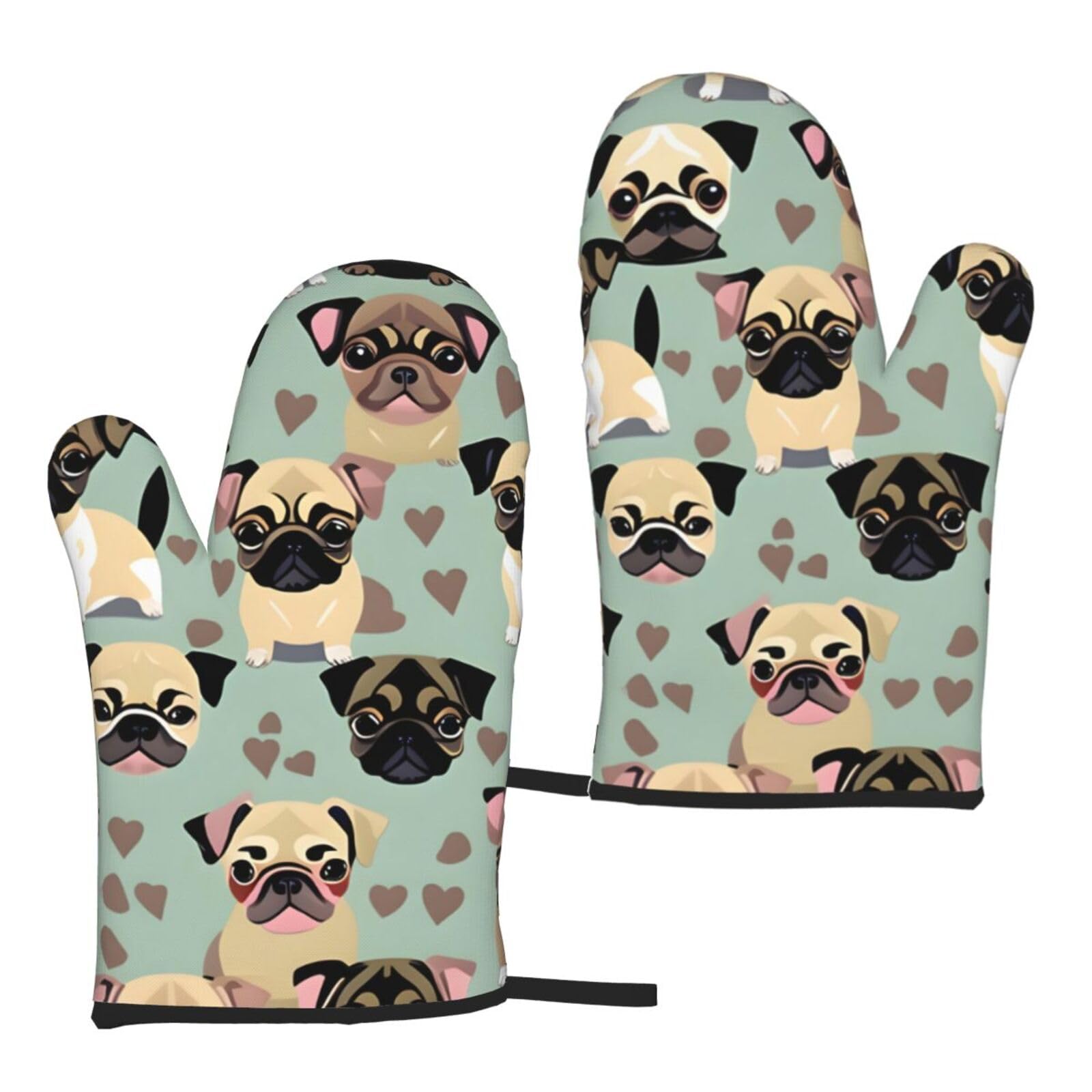 Cute Chihuahua Pug Pattern Print Heat Resistant Universal Fit Oven Microwave Gloves Home Cooking Baking Grilling