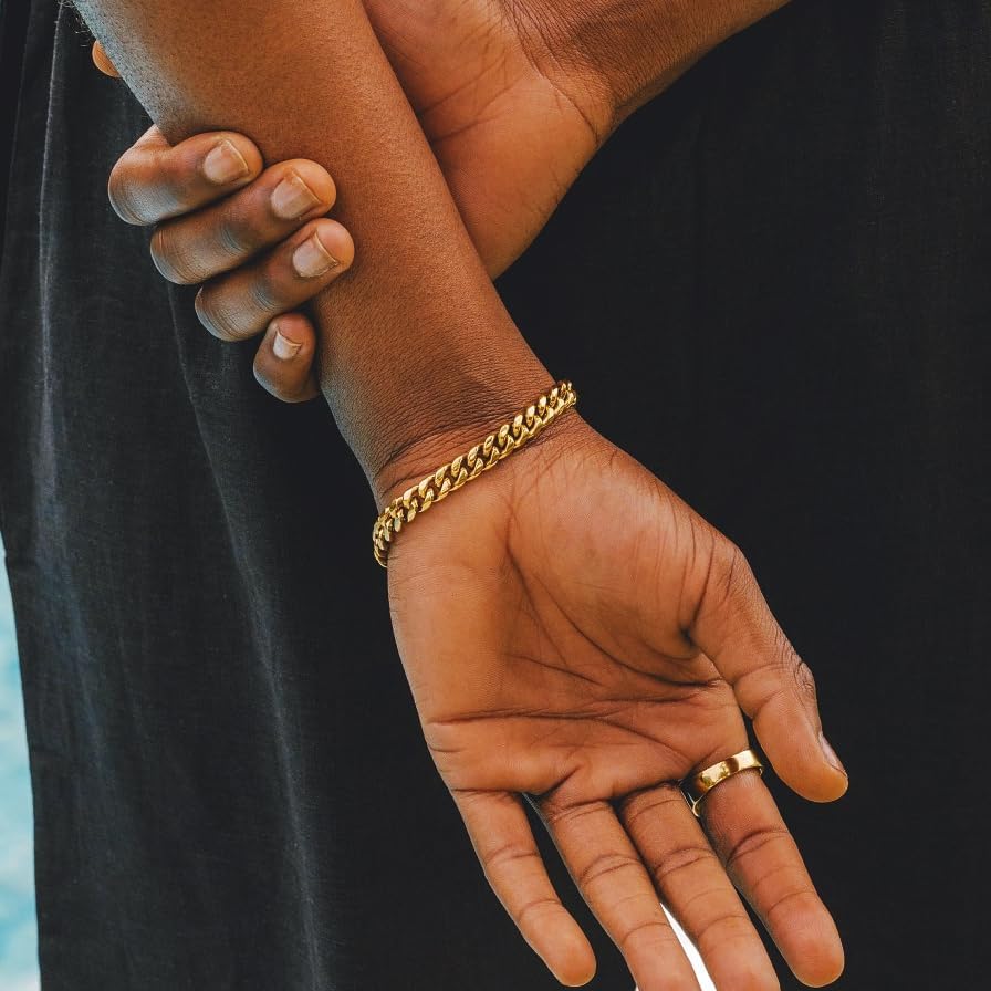 Cuban Link Bracelet for Men Women ,14k Real Gold Plated Miami Cuban Bracelet , 6-18mm Width ,8/8.5/9 inch Length Stainless Steel Bracelet,Stainless Steel Fashion Jewelry Bracelet- Send Gift Box(Father Day Birthday Valentine's Day Christmas Gifts) - Image 2