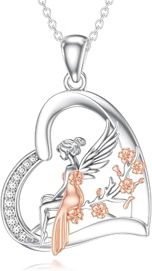 Diamond Fairy Heart Pendant Necklace for Women 925 Sterling Silver Lab Grown Diamonds Jewelry Gifts 0.05 cttw D Color VVS Clarity