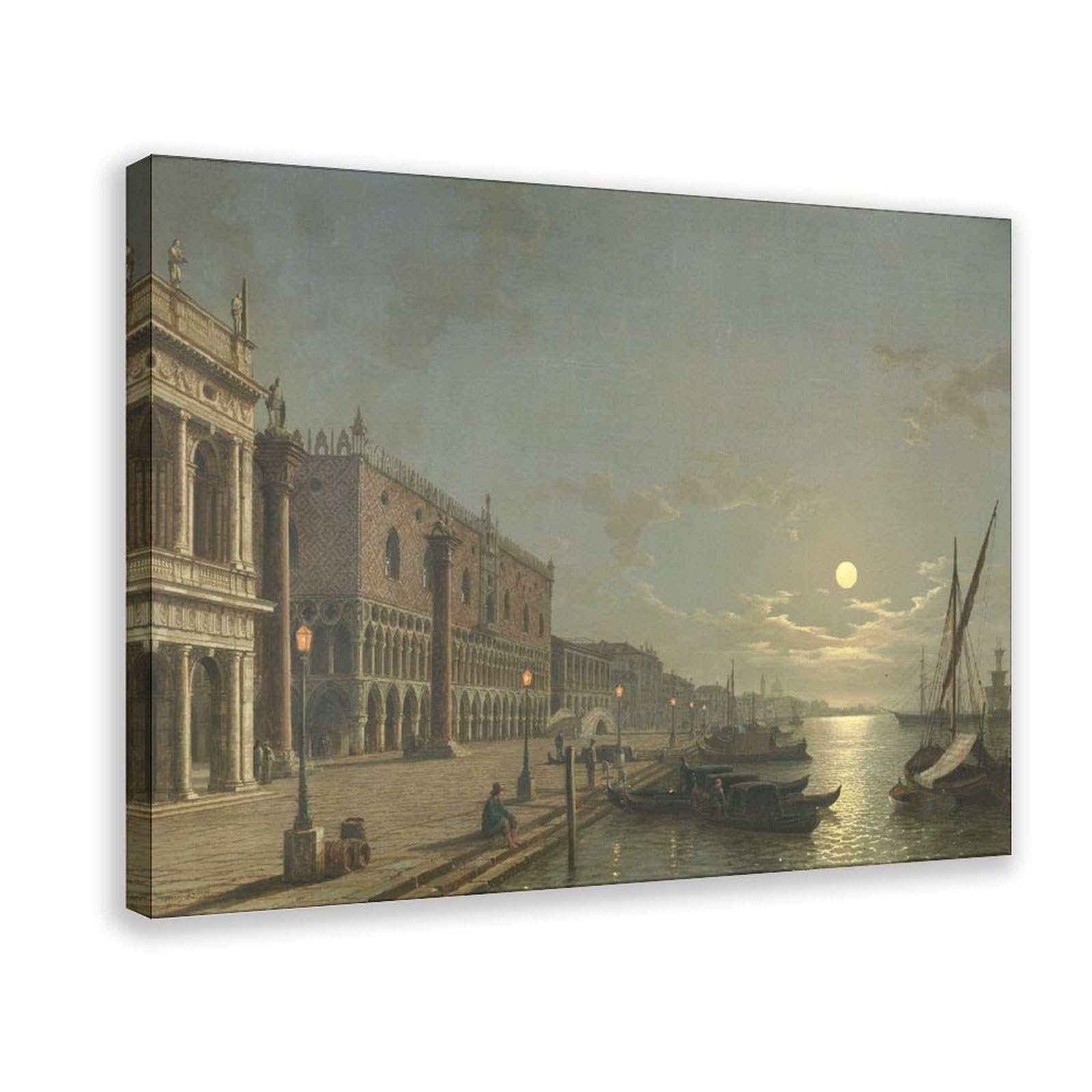 Moonlight on The Grand Canal, Venice Canvas Poster for Dorm Room Decor Gift