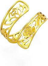 Dreamtimes Bagues de fleurs de lotus pour femmes Bague réglable avec des fleurs de lotus d'encouragement Bijoux vintage en acier inoxydable Anneau de Bouddha de Yoga Bague avec bande