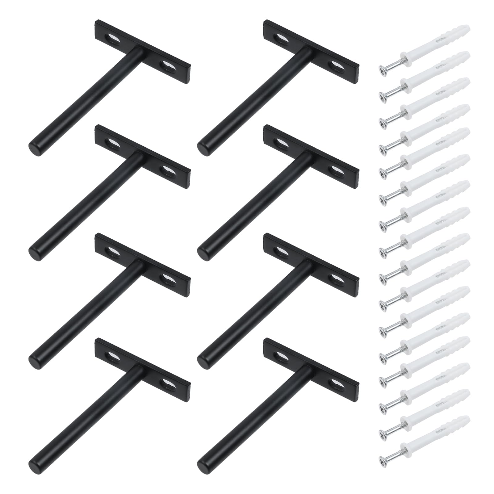 Antrader Set of 8 Floating Shelf Brackets, 4-Inch(Deep) Concealed Blind Shelf Support for Raw Wood Shelves, Matte Black, Screws and Anchors Included