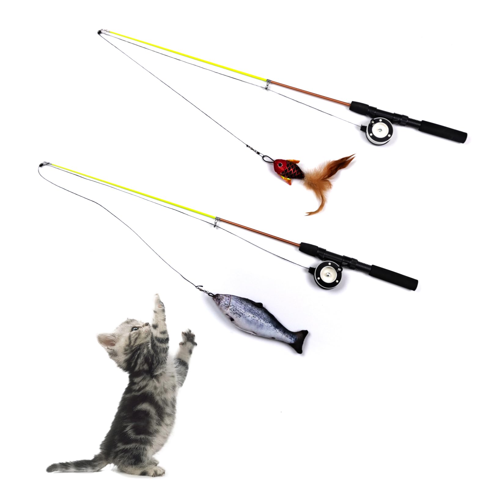 Jieffifa 1 PCS Cat Wand Toys, Mystery Cat Teaser Wand Box: Randomly Contains one of The Following Themed Designs (Feather Edition, Fish-Shaped Edition). Surprise Your cat with Endless Fun!