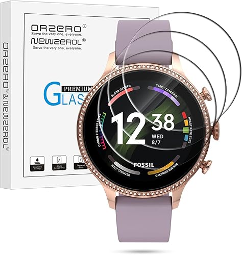 Orzero Paquete de 3 protectores de pantalla de vidrio templado compatible con Fossil Gen 6 2021 de 1.654 pulgadas, 1.732 pulgadas, Michael Kors Gen