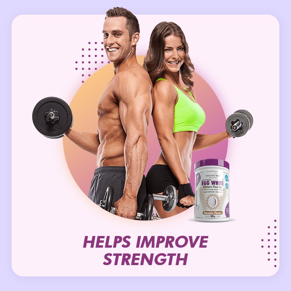 HealthyHey Nutrition 100% Egg White Protein - Low in Purine - Instant Mix - 80% Protein - Non GMO & Lactose Free - 500g (Chocolate), 15 Servings 3