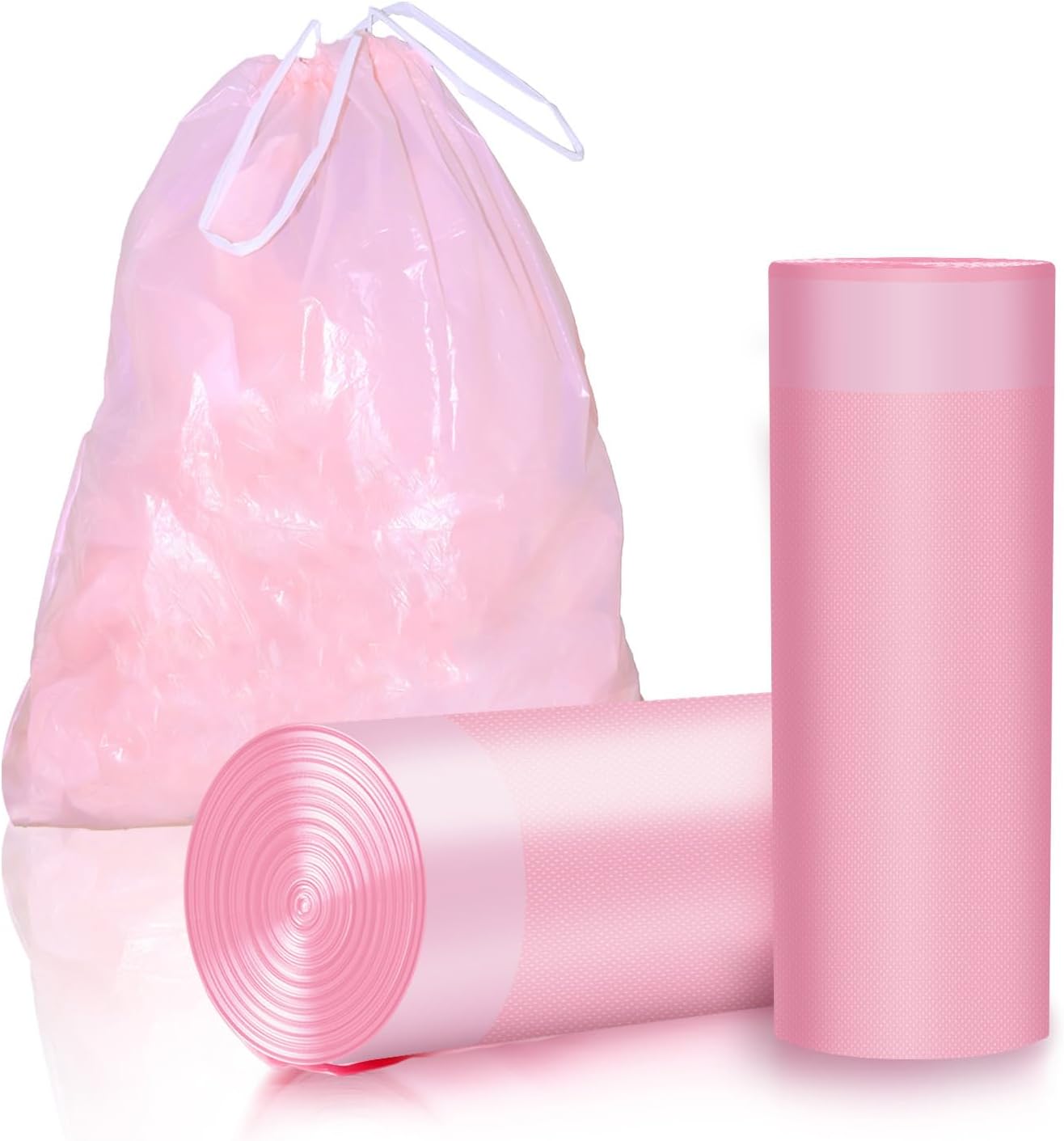 40 Count 13 Gallon Drawstring Trash Bags, Heavy Duty Unscented Garbage Bags, Extra Strong, Tear & Leak Resistant, for Kitchen, Home, Office, Fits 40-60L Bins (Pink)