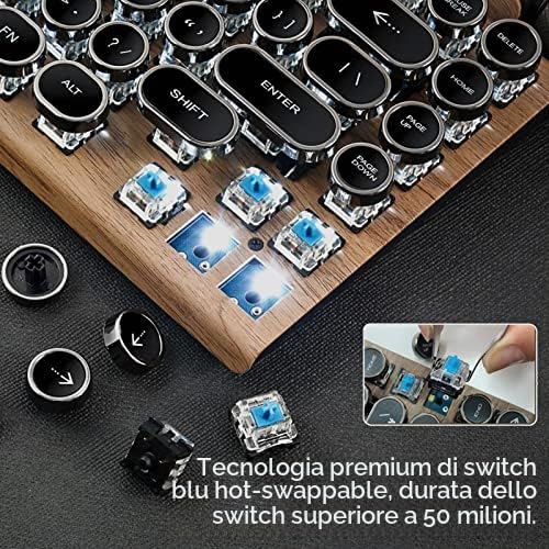ASHATA Tastiera per macchina da scrivere retrò senza fili Bluetooth classico Vintage Verde Asse Tastiera Meccanica Reale con Tastiera Punk per Mac/PC/Laptop/Tablet/Cellulare