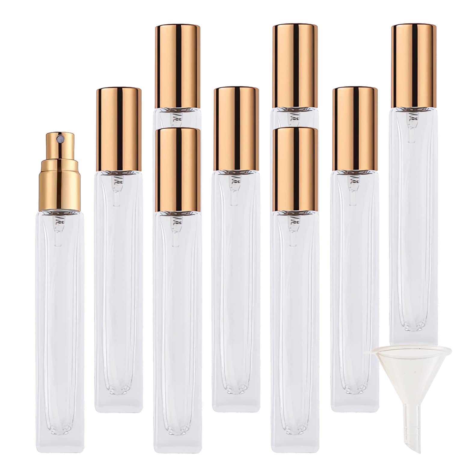 24 Pezzi 10ml Quadrato Vuoto Bottiglie Atomizzatore Vetro Trasparente di Profumo con Tappi Oro di Profumo flacone spray Con Sprayer per Vita Quotidiana