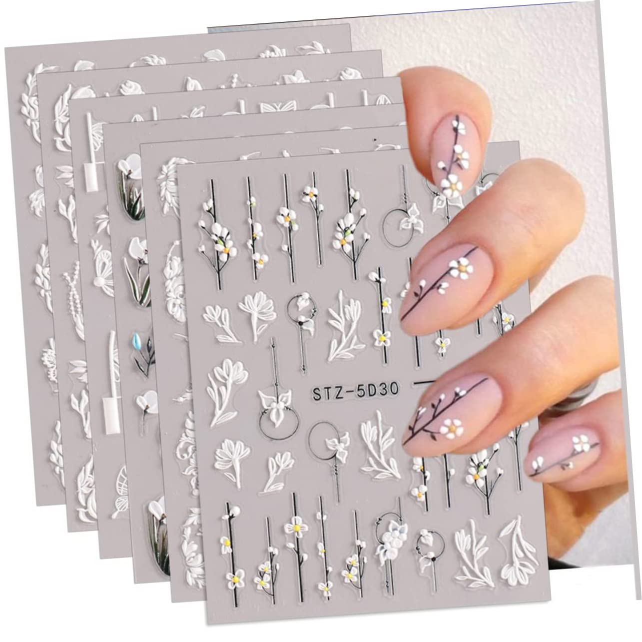 FOMIYES 5 Set Di Adesivi Per Unghie A Forma Di Fiore Adesivi Per Nail Art Per Donne E Ragazze Set Di Forniture Per Nail Art 6 Fogli*5