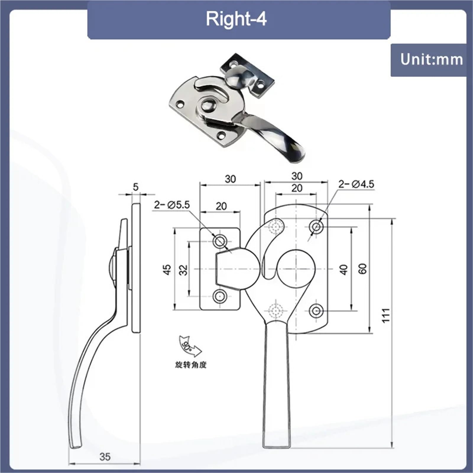 Maniglia rotante in acciaio inossidabile 304 per apparecchiature elettriche industriali camere a vuoto 1 pz (destra-4)