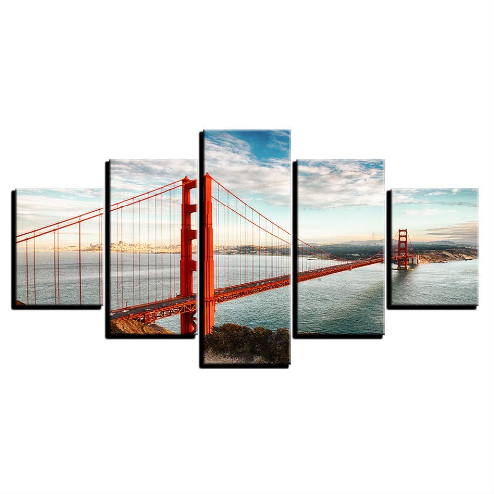 Peinture bord de mer deco murale salon grand tableau chambre moderne toile 5 panneaux