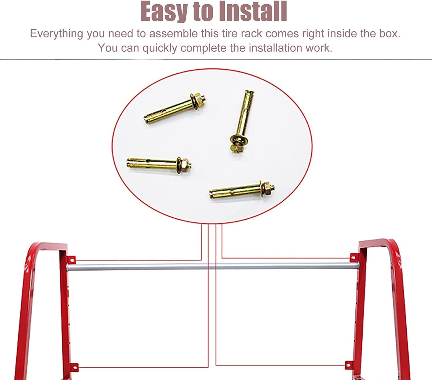 Porta Pneumatici da 127 cm/50, Montaggio a Parete, per Garage, Auto, casa, Rosso, Organizer per Pneumatici in Metallo