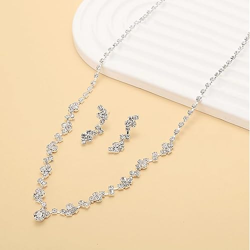 Miniatura 8 de Roe Dolph Juego de joyas de plata para novias, dama de honor, collar de cristal, aretes, pulsera, juego de gargantilla con diamantes de imitación