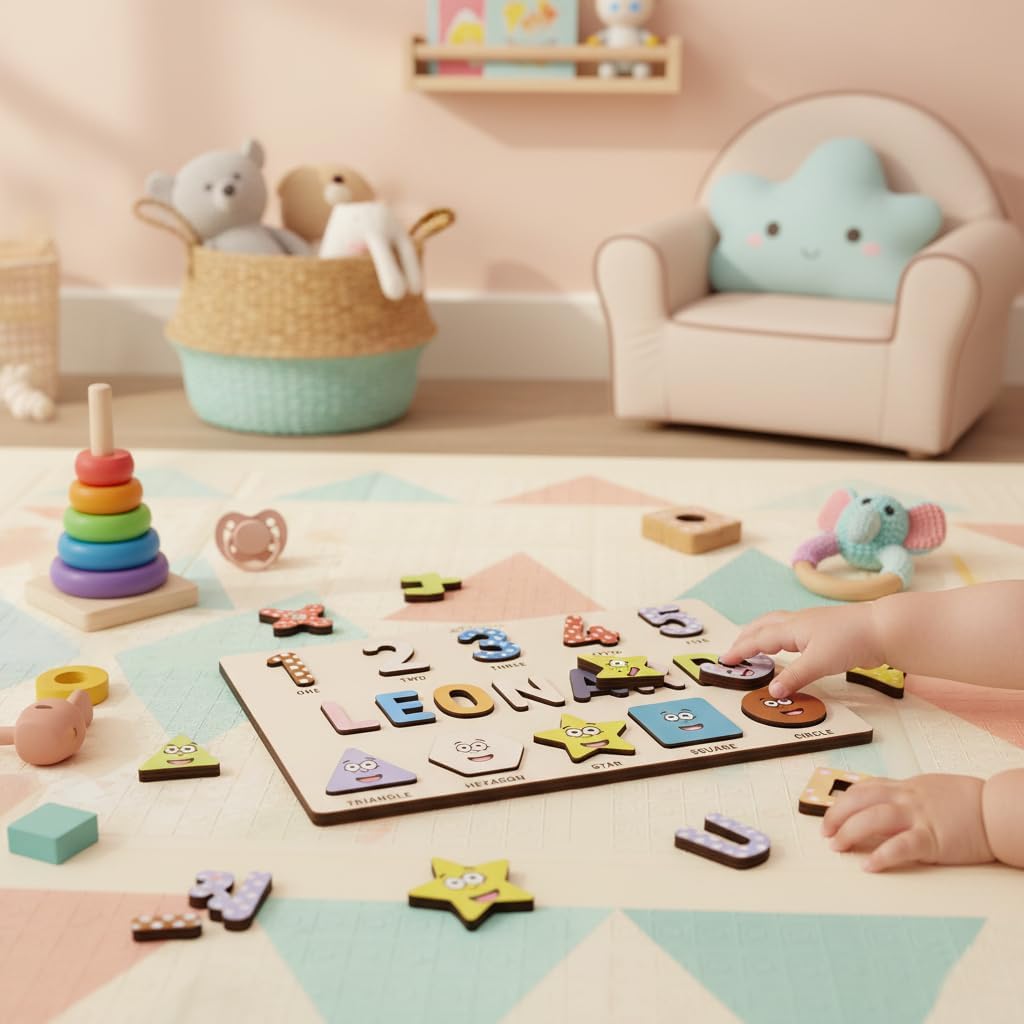 Puzzles for Toddlers Boy and Girl, Personalized Name Puzzle, 12 Month Toy, Gifts for 0 1 2 3 Years Old, Baby Gifts, Baby Shower, Christmas, NewBaby Gift, 0 3 6 9 12 18 24 36 Months - Set 6