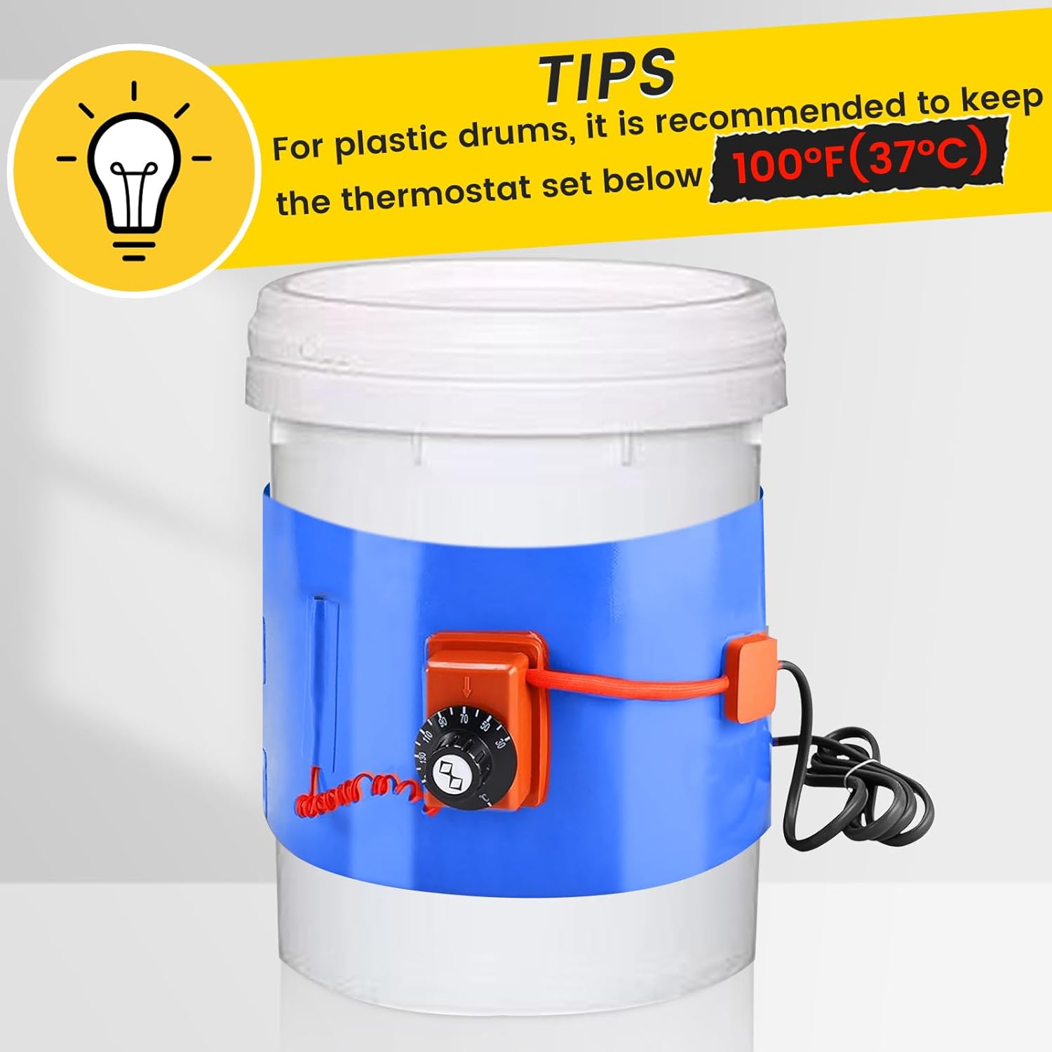 UPGRADED Blue 5 Gallon Metal Drum Heater with Twist Temperature Control, YeloDeer 120V 800 Watt Barrel Heater Band for Swamp Bucket Boiler Operates in 86 ℉-302 ℉ for Honey Pail