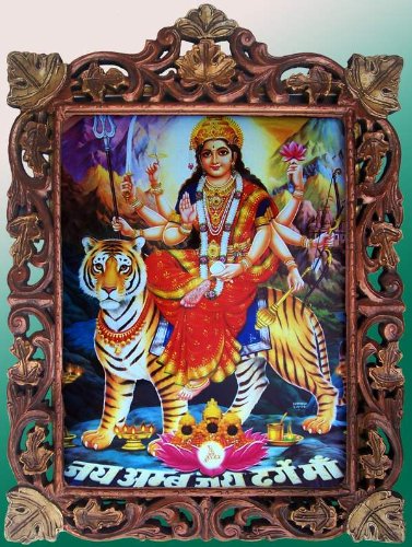 Handicraft Store Indian Godess Maa Vaishano Devi Poster Painting in Wood Crafts Frame