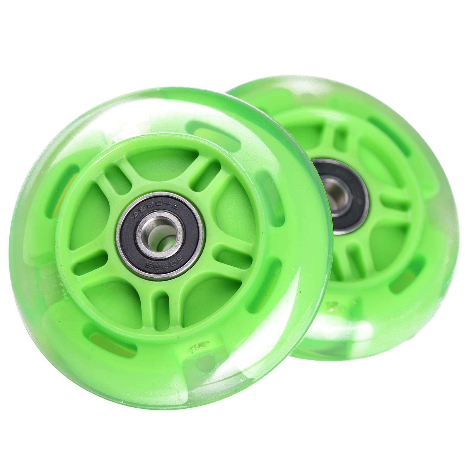 Gladeer 2-Pack 80mm Scooter Rear Wheels Light Up Inline Skate Replacement Wheels w/Bearings (Green)