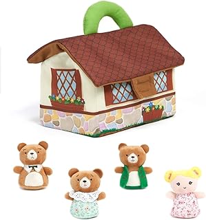 Cuddle Barn - Goldilocks Storytime Playset | Children's Story Goldilocks and The Three Bears Stuffed Animal Portable House Plush Playset, 4 Plush Characters, 7 Inches