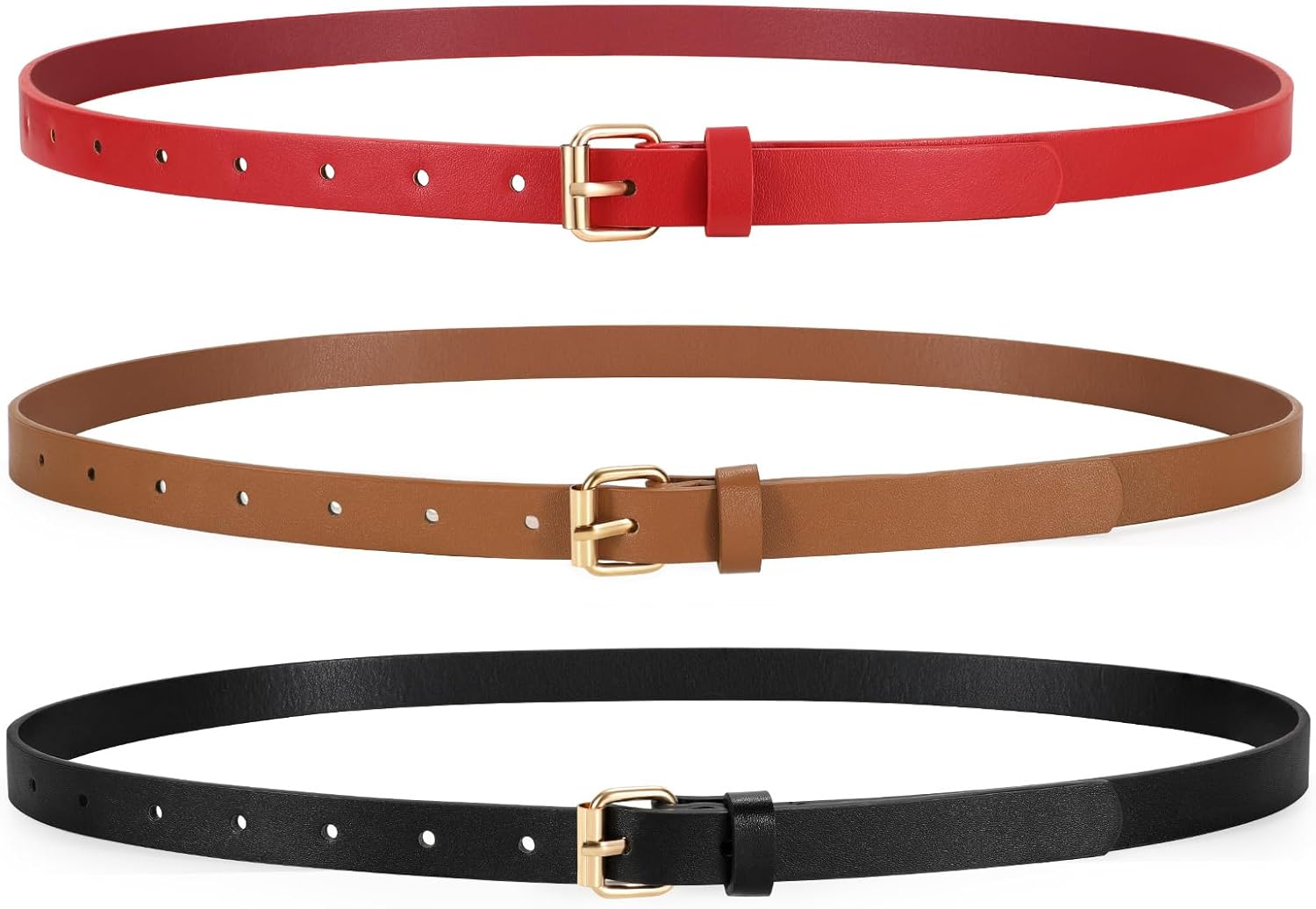 TRIWORKS 3 Pack Women Skinny Leather Belt for Jeans Pants Dress Ladies Thin Waist Belt with Gold Buckle - Image 6