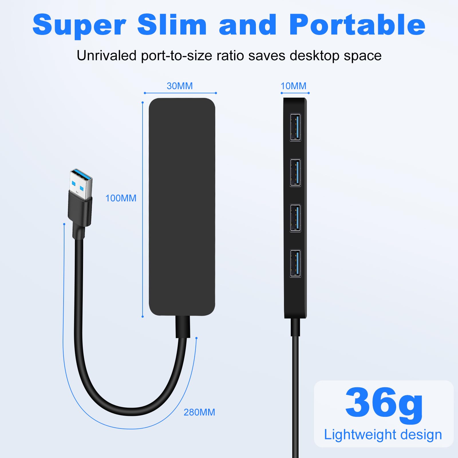 Hub USB 3.0 4 Ports Multiprise Ultra Fin 5 Gbps Adaptateur Multi USB pour MacBook Pro/Air iMac Surface Pro XPS PC
