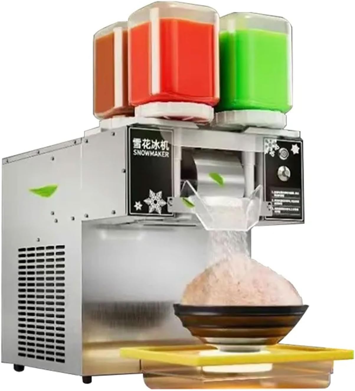 Commercial 750W Snow Cone Shaver, 120kg/day Stainless Steel Electric Snowflake Ice Maker with 4 Bucket, 9-Speed Adjustment, Ice Shaved Machine for Dining Car, Snack Bar, Restaurant