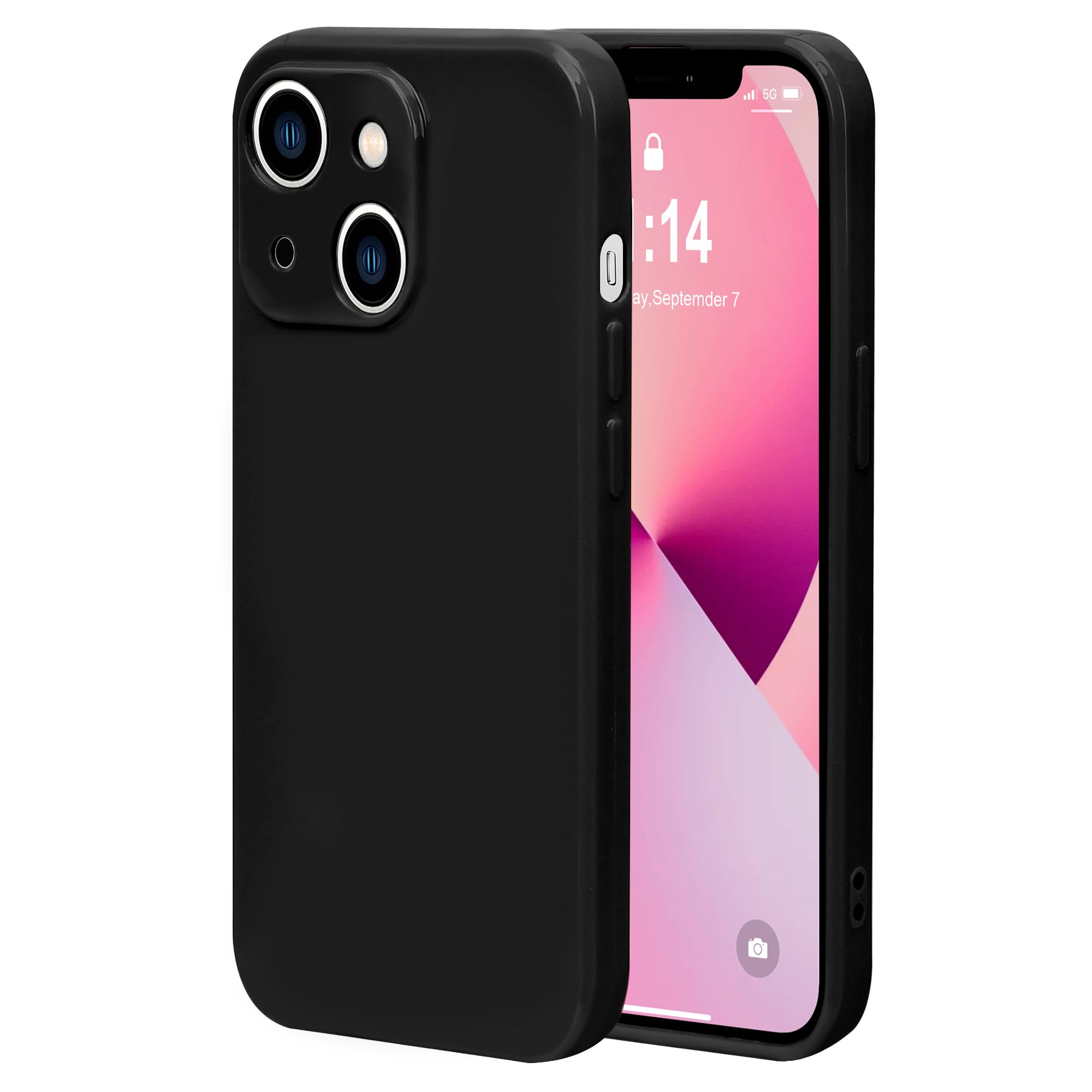 SAITONG Case Compatible with iPhone 14 Plus 6.7 Inches, Straight Edge Fine Hole Soft Liquid Silica Gel Military Grade Shockproof Fingerprint Protection(Black)