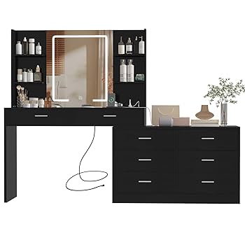 Amazon.com: FIONESO Vanity Makeup Desk with LED Light Mirror