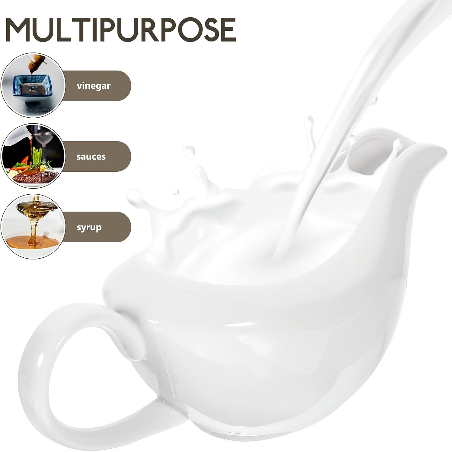 Alipis Ceramic Gravy Boat Sauce Pitcher 400Ml Porcelain with Gold Rim Handle Milk and Sauce Dispenser for Dining Table Serving and Restaurant Use