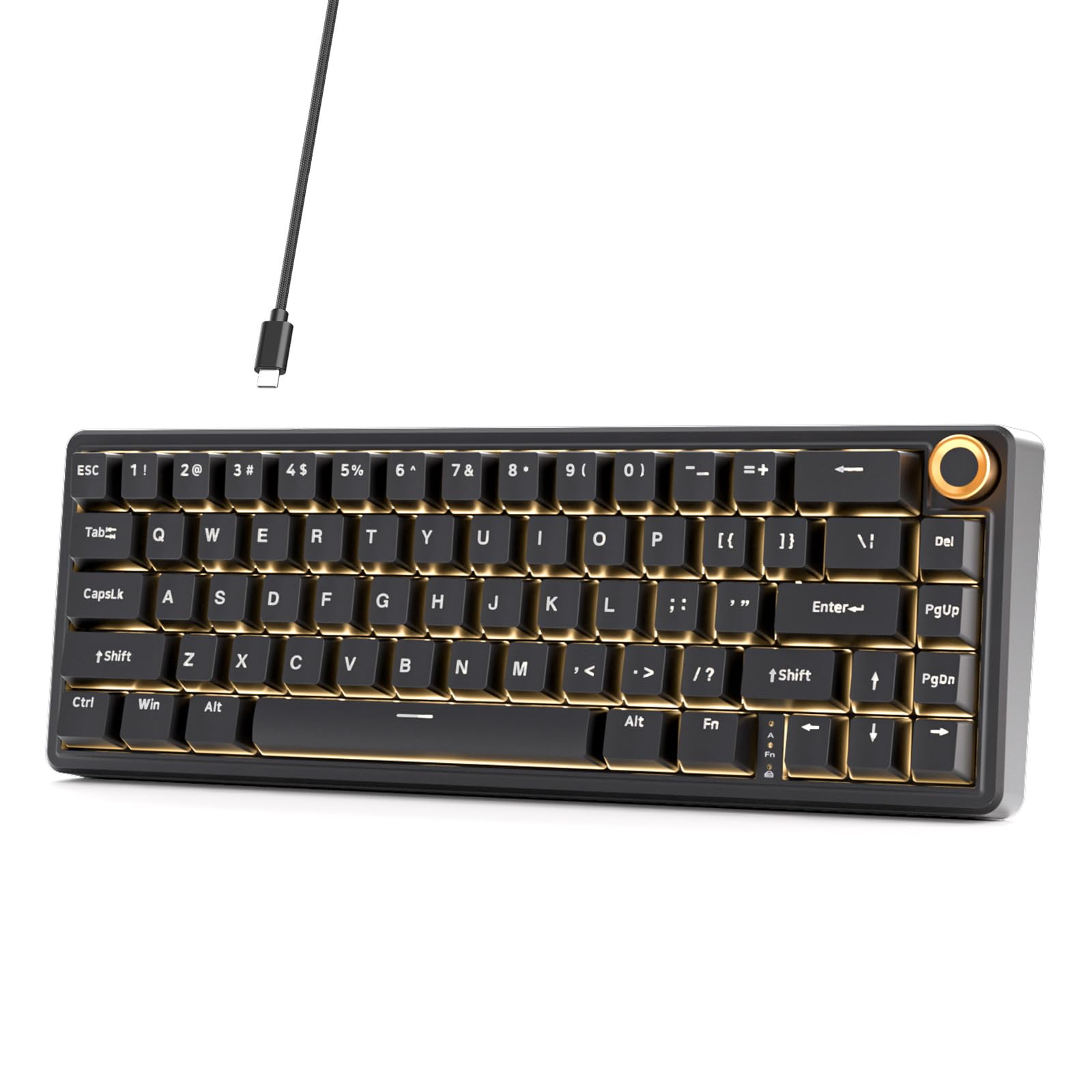 Dierya DK68E Gaming Keyboard, 60% Gasket Mechanical Keyboard with Knob, RGB Hot Swap Creamy Linear Switches, Compact 66 Keys Anti-Ghosting, QWERTY-US Layout, Black