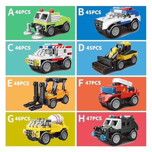Enhana QZH167-NO.KY84053-8 8Pcs City Pull Back Car Building Blocks Set, Fire Truck Ambulance Building Block Engineering Vehicle Police Cars Stem Building Toys,Best Gift thumb #1