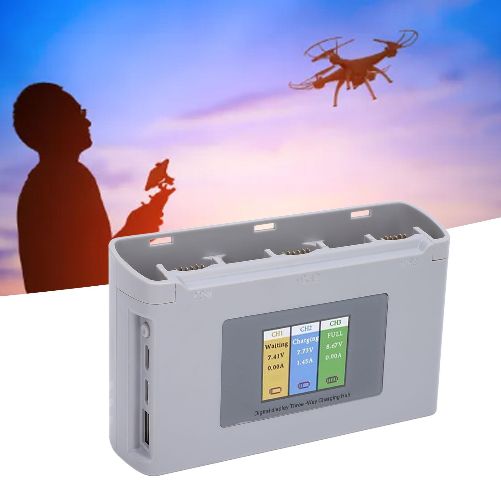 Generic Hub di Ricarica per Batterie per Droni Caricabatterie Multiplo Portatile con Display Digitale per Uso Esterno Materiale ABS Leggero