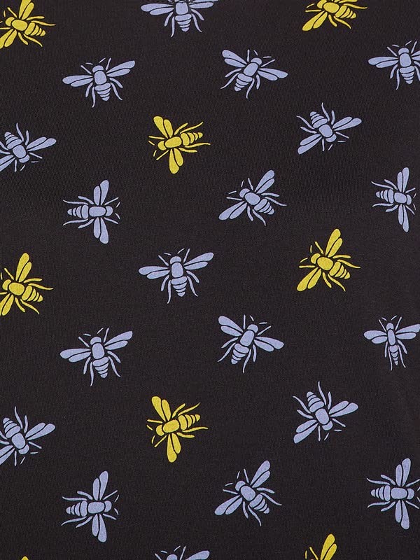 Image of Clovia Women's Cotton Dragonfly Print Short Night Dress with Pocket in Black