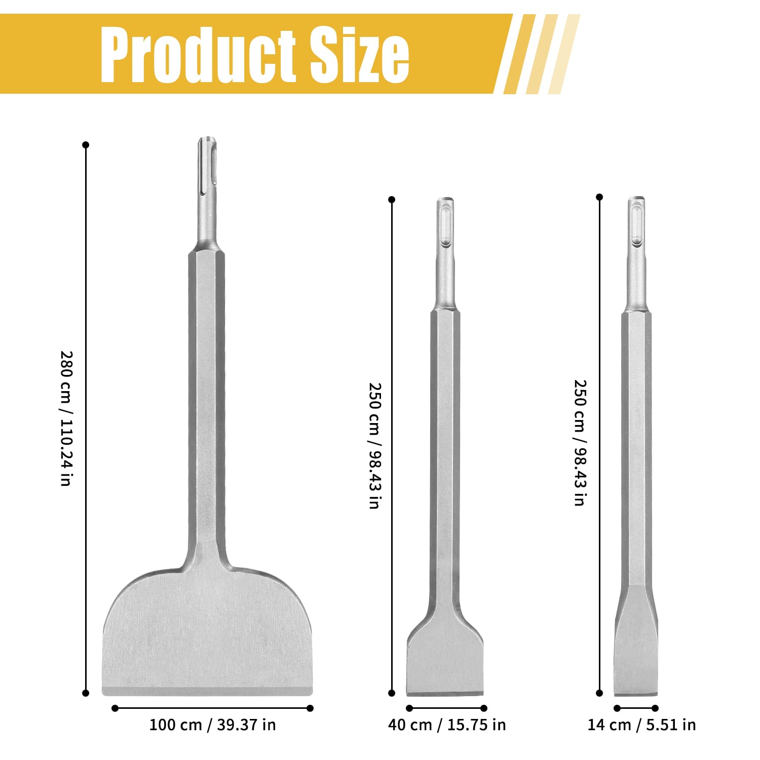 Cincel para azulejos, 280 x 100 mm | 250 x 40 mm | 250 x 14 mm, cincel SDS Plus para eliminar azulejos, adhesivo para azulejos, hormigón, piedra natural, mampostería, etc