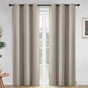 Yakamok Room Darkening Grommet Window Drapes Thermal Insulated Light Blocking Natural Blackout Curtains for Bedroom (42Wx84L,Natural,2 Panels)