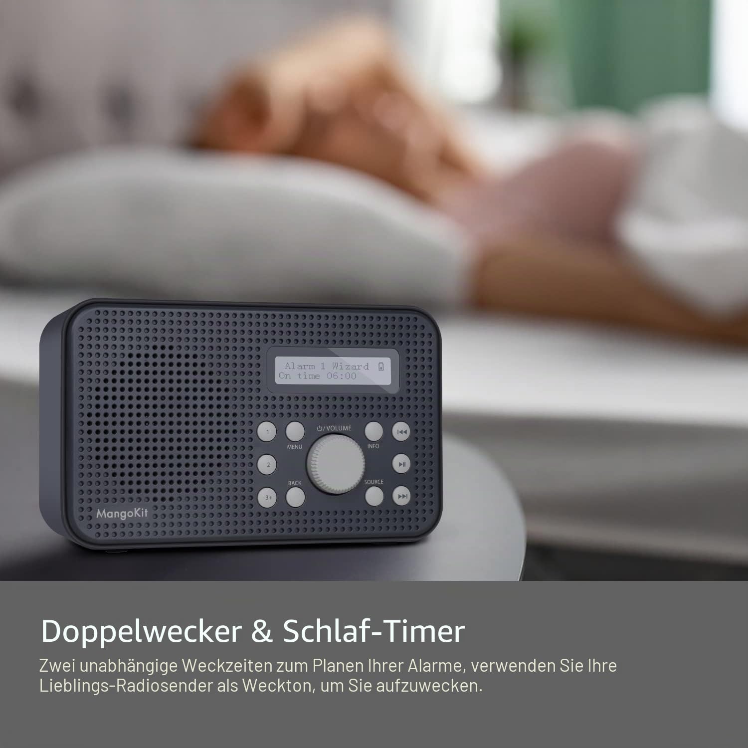 PR2 GO DAB/DAB+ & UKW-Radio, tragbare, kompakte DAB-Radios, tragbares Radio mit Akku und Netzbetrieb, 10 Stunden Wiedergabezeit, Doppelwecker, 60 Speicherplätze (Dunkelgrau)