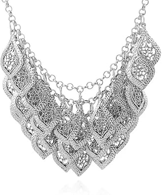 YAZILIND Vintage Gorgeous Multilayer Gold-Silver-Plated Leaves Chain Collar Bib Chunky Necklace