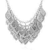 YAZILIND Vintage Splendida multistrato placcato oro foglie collare bavaglino collana grossa (argento)