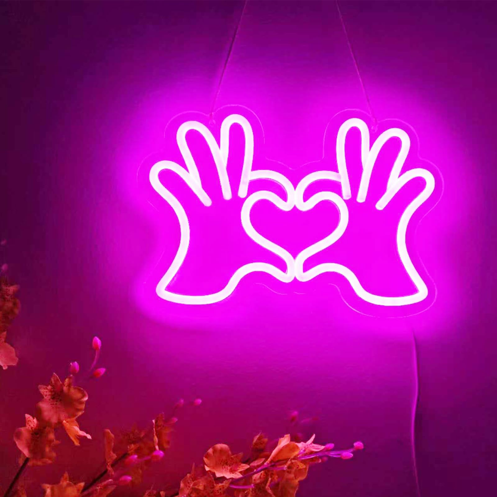 Insegna al neon con mani a forma di cuore, alimentazione USB, decorazione per la stanza, insegne al neon per decorazione da parete, luci al neon a LED per camera da letto delle ragazze, dormitorio,