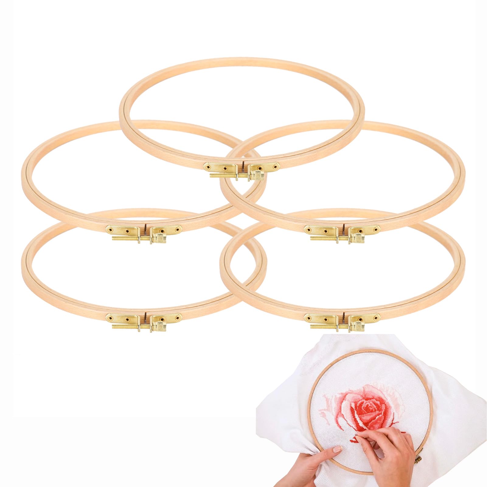 Embroidery Hoop 5pcs, 19cm/7.5in Wooden Round Cross?Stitch Hoop Ring Circular Frame Retro DIY Sewing Accessory Tools