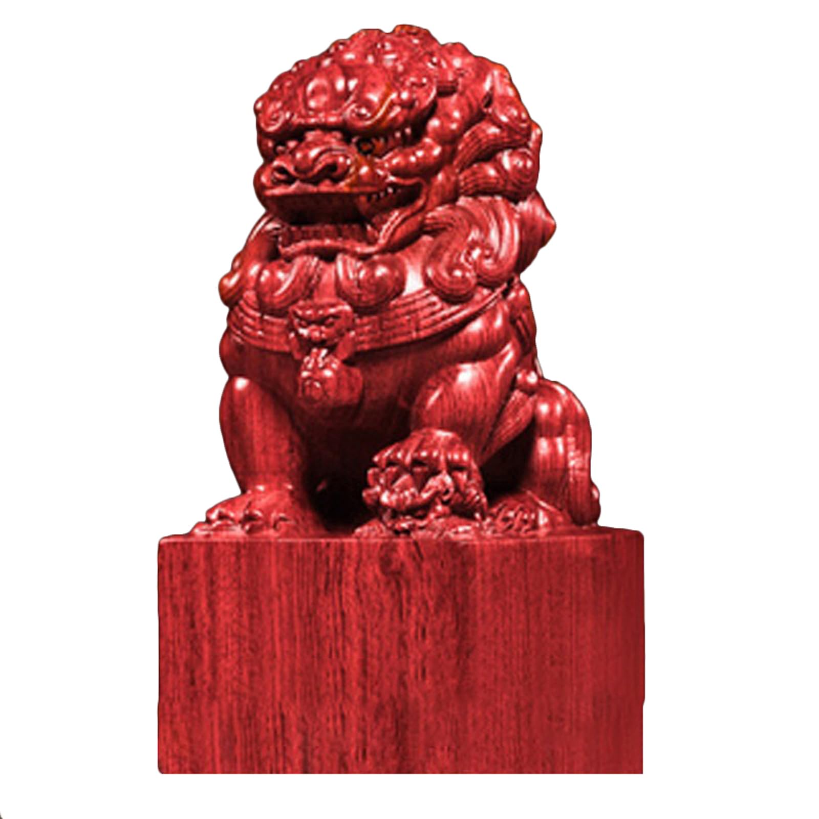 Wxmyozr Red Chinese Foo Dogs Statue,Rosewood Sandalwood Ebony Beijing Guardian Lion Imperial Seal Artware Wealth Porsperity Feng Shui Fu Dogs Statue Ward Off Evil Energy,,7In