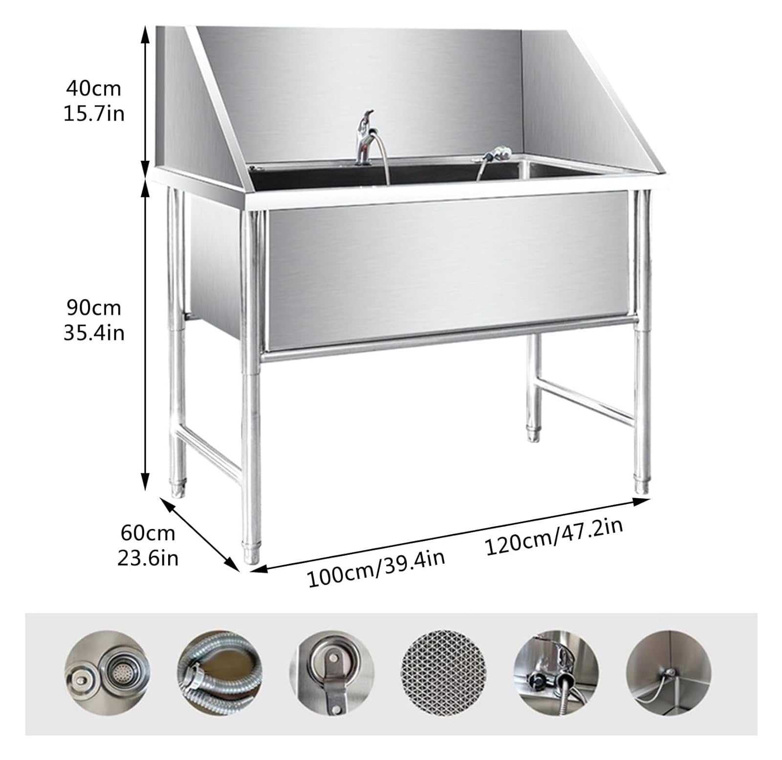 Professional Stainless Steel Dog Bathing Station,Dog Bathtub,Wash Shower Sink With Faucet,Pet Washing Station For Home,Dog Grooming Tub,Grooming Bathtub Station For Large,Medium & Small Pets(120x60x90