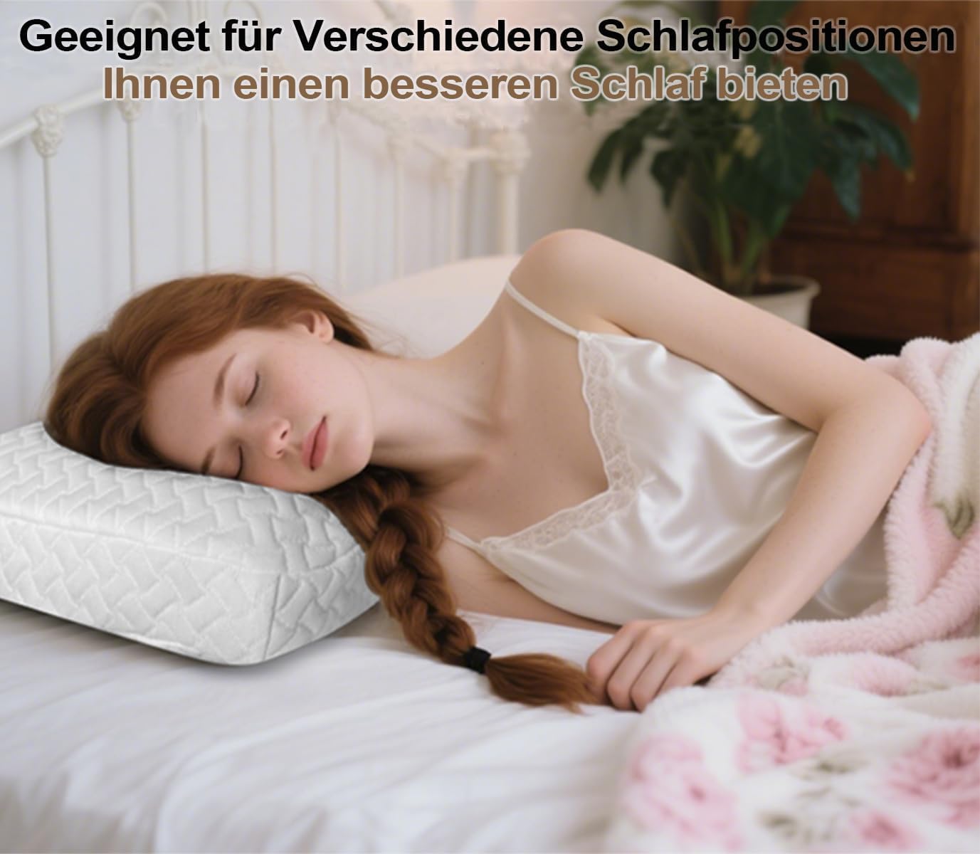 Almohada de espuma viscoelástica para un sueño reparador, cojín cervical ergonómico de alta densidad para dormir de lado y de espalda (blanco)