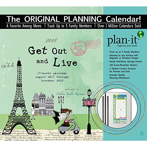 Wells Street by Lang - “Get Out and Live”, 2018 Plan-It Wall Calendar, Artwork by Debbie Taylor-Kerman - 17 Month (Aug. 2017 - Dec. 2018) - Pocket, Tab, Whiteboard - Open 12