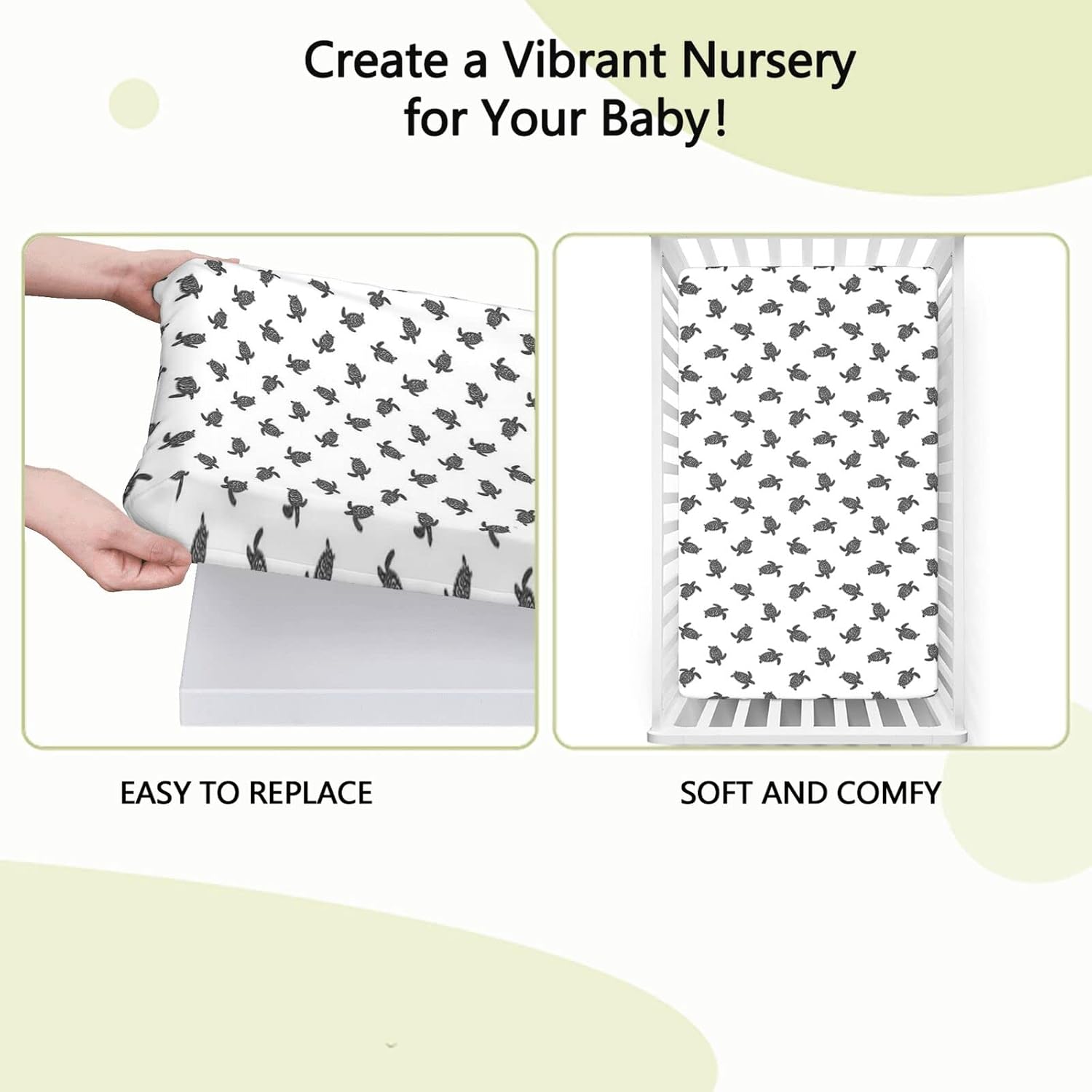 Sea Turtle Themed Fitted Crib Sheet,Standard Crib Mattress Fitted Sheet Soft and Breathable Bed Sheets-Great for Boy or Girl Room or Nursery,28“ x52“,Charcoal Grey White