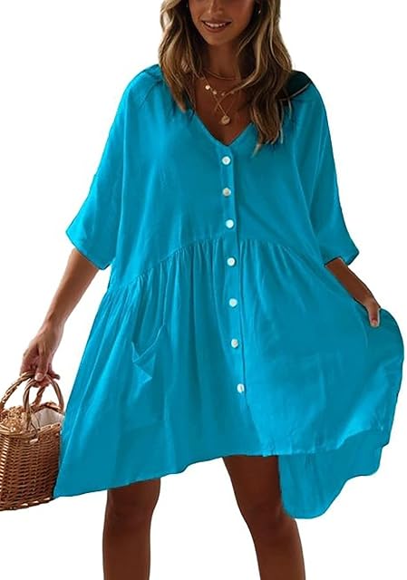 Bsubseach Women Casual Bikini Swimsuit Cover Up Blouses Beach Tunic Dress