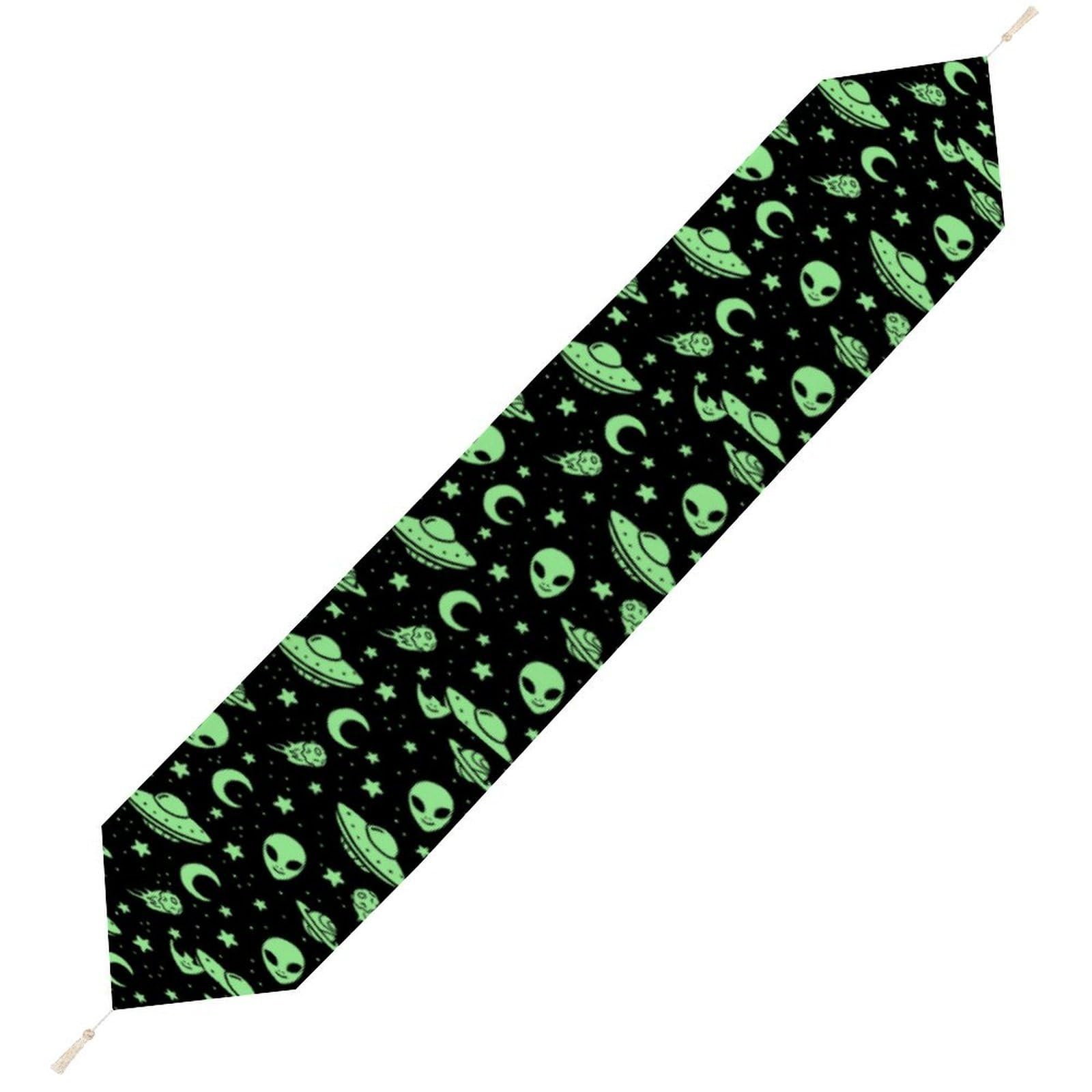JZemdybill 229*33cm Table Runner with Tassel, Green Alien Moon Table Runner, Table Decoration for Kitchen, Party, Restaurant
