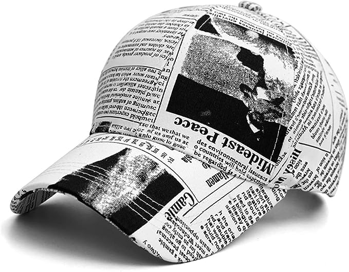 Buy Vintage Newspaper Pattern Cap Regular Cap Baseball Unisex Cap White